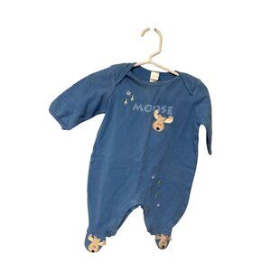 Moose Boys Infant Baby Size 0 3 Months LOng Sleeve Snap Up Sleeper Pajamas Blue